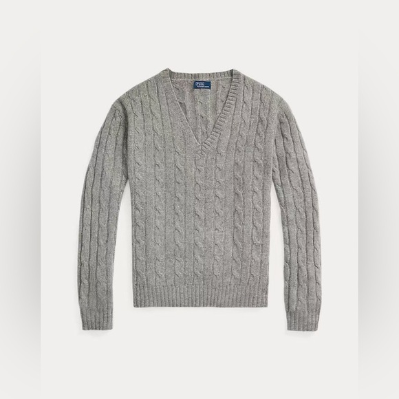 NWT Polo Ralph Lauren 100% Cashmere V-neck Cable Knit Sweater - Picture 5 of 5